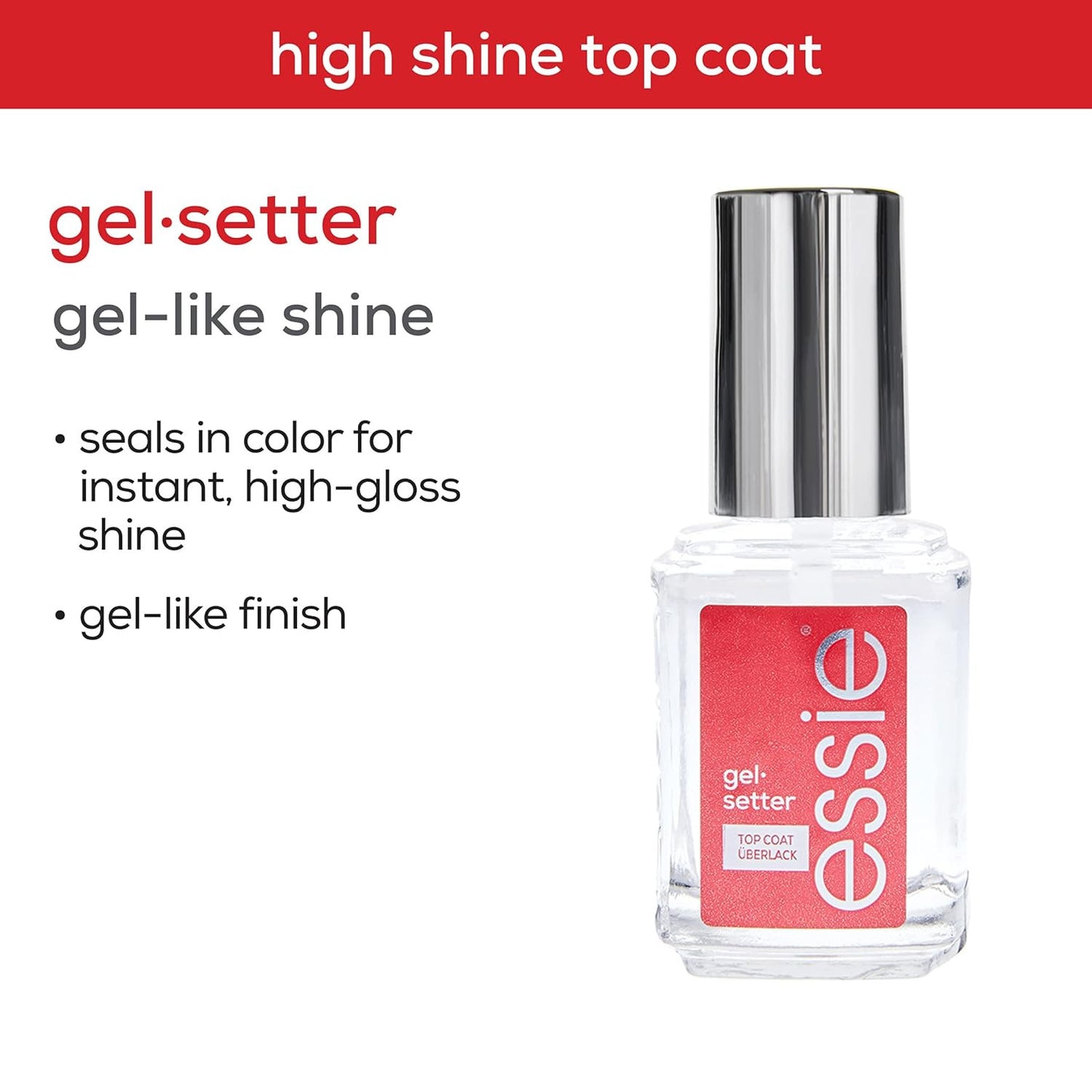 Nail Care, 8-Free Vegan, Gel Setter Top Coat, Gel-Like Finish Nail Polish, 0.46