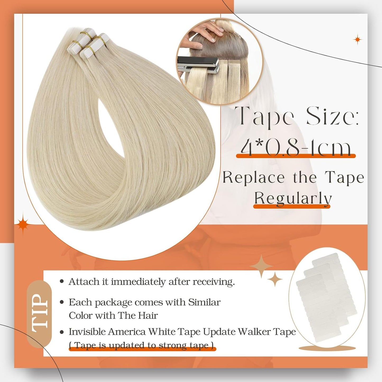 Tape in Extensions 20 Inch Hair Extensions Real Human Hair Tape in Double Sided