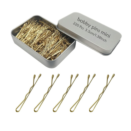 220 Count Mini Wavy 1.38 Inch Blonde Bobby Pins,  Small Gold Hair Clips with Sto
