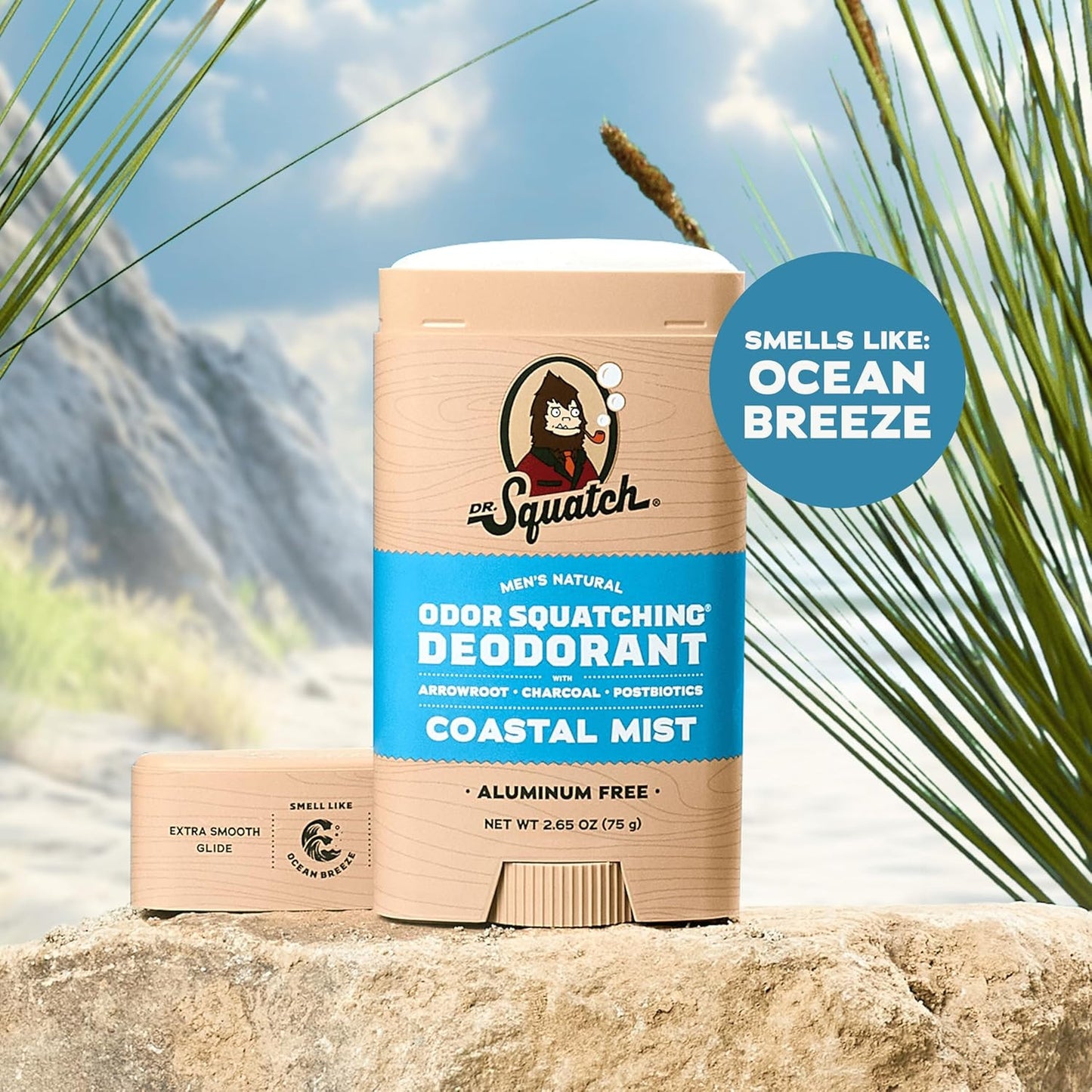 Natural Deodorant for Men - Odor-Squatching Aluminum Free - Coastal Mist (2.65 O