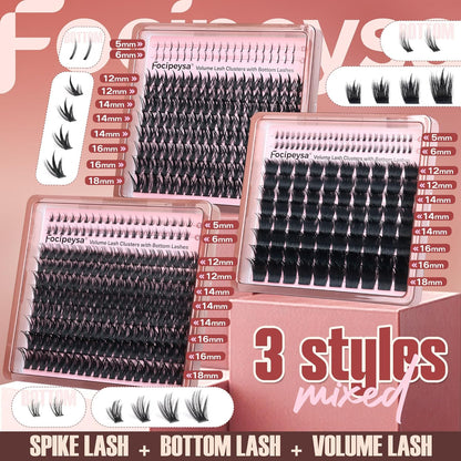 Thick Volume Lash Clusters 3 Style Eyelash Extensions Kit with Waterproof Lash B