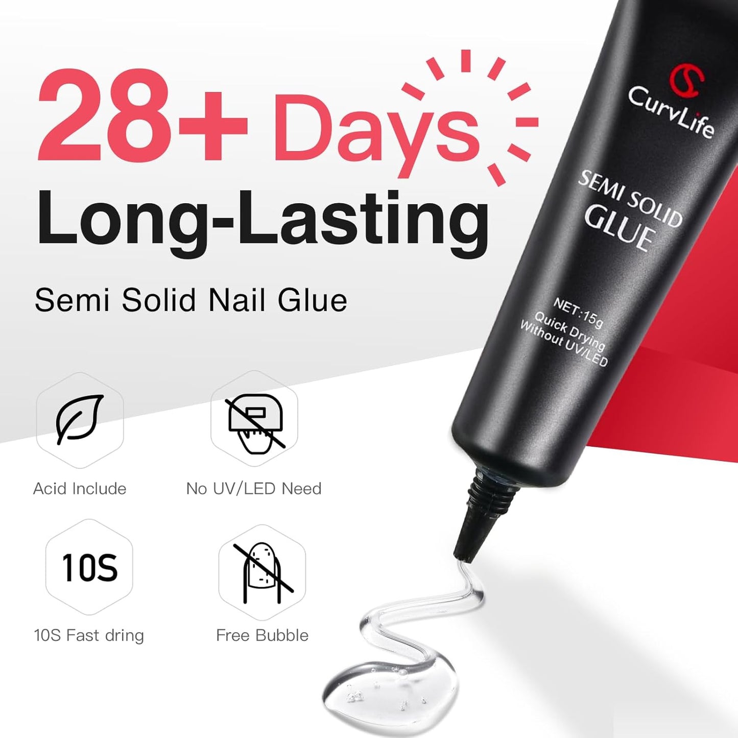 Super Strong Nail Glue 15G for Press on Nails - Quick Drying, Semi Solid, Long L