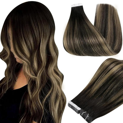 Tape Ins Human Hair Extensions Balayage Tape in Hair Extensions 16Inch Seamless