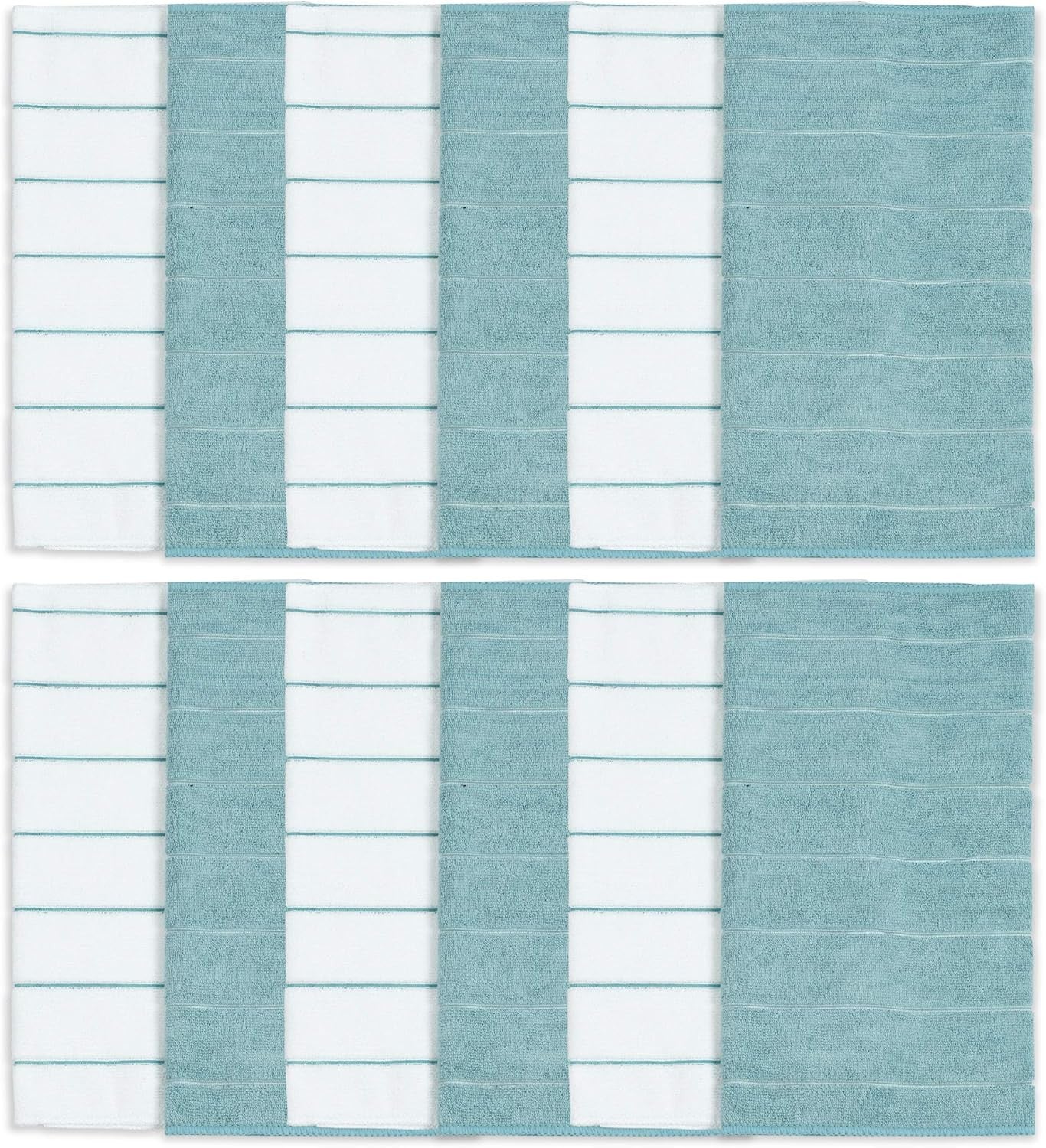 the Clean Store 79289 Microfiber Kitchen Towels, Topaz/White, 15"X25", 12 Pack