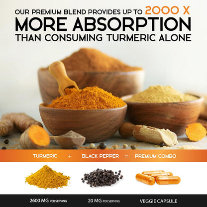 Turmeric Curcumin Supplement 2600Mg - 95% Curcuminoids with Organic Turmeric & B