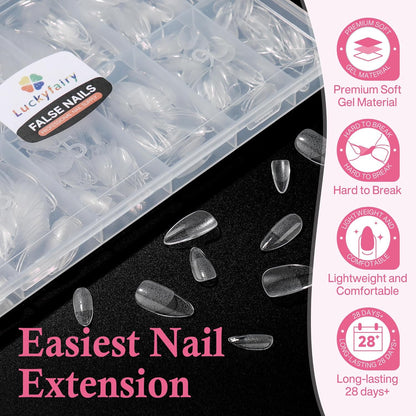 Almond Nail Tips: 240Pcs Pointed Almond Soft Gel Nail Tips, Pre-Shape Short Nail