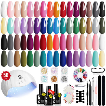 32 Colors Gel Nail Polish Kit with U V Light, 54 Pcs Nude Pink Popular Gel Nail