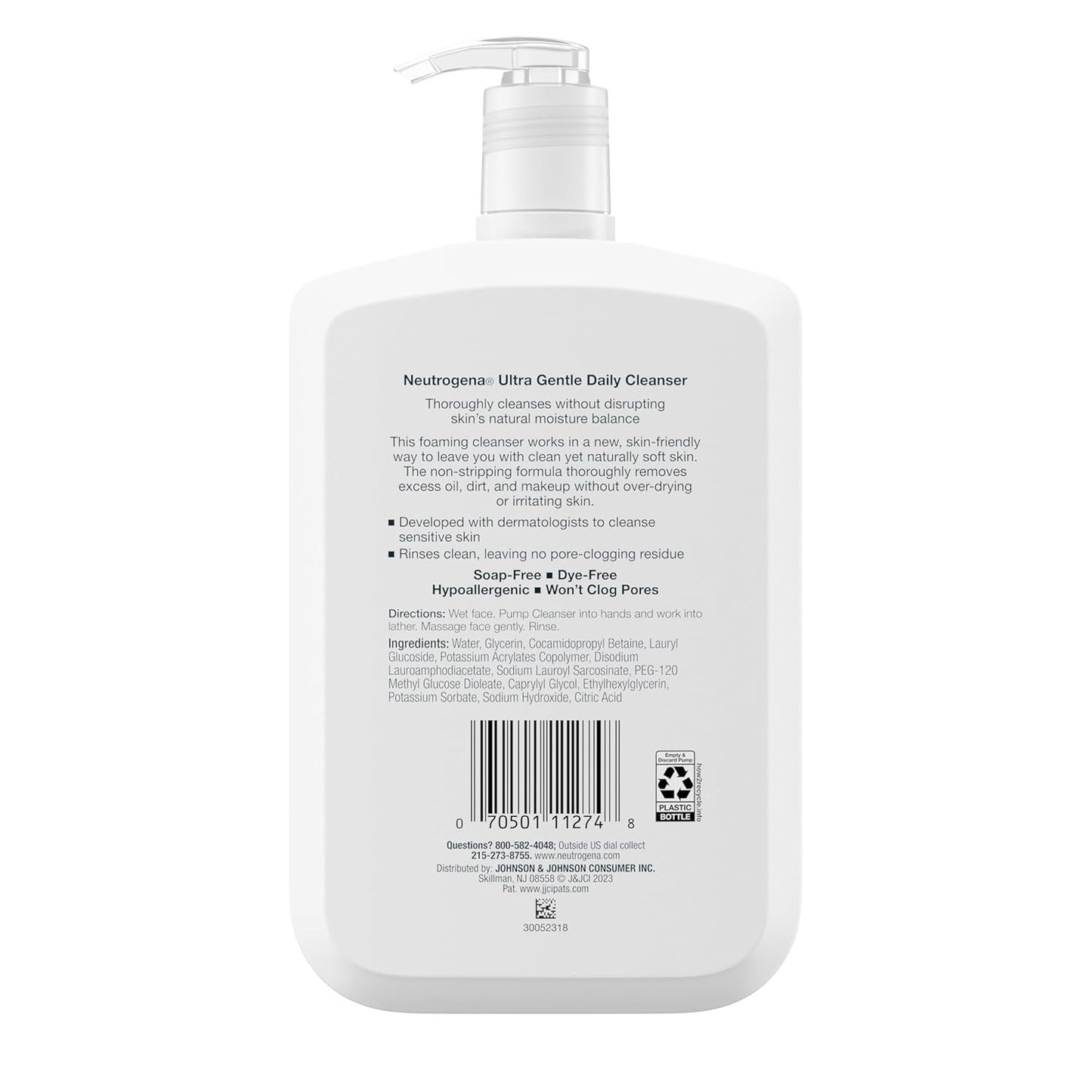 Ultra Gentle Foaming Facial Cleanser, Fragrance Free Hydrating Face Wash for Sen