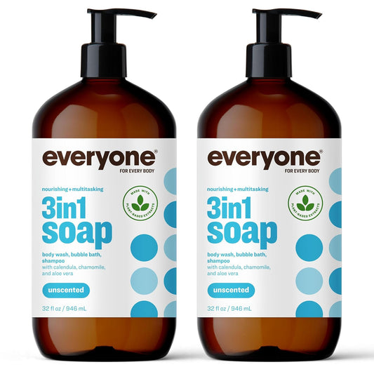 3-In-1 Soap, Body Wash, Bubble Bath, Shampoo, 32 Ounce (Pack of 2), Unscented, M