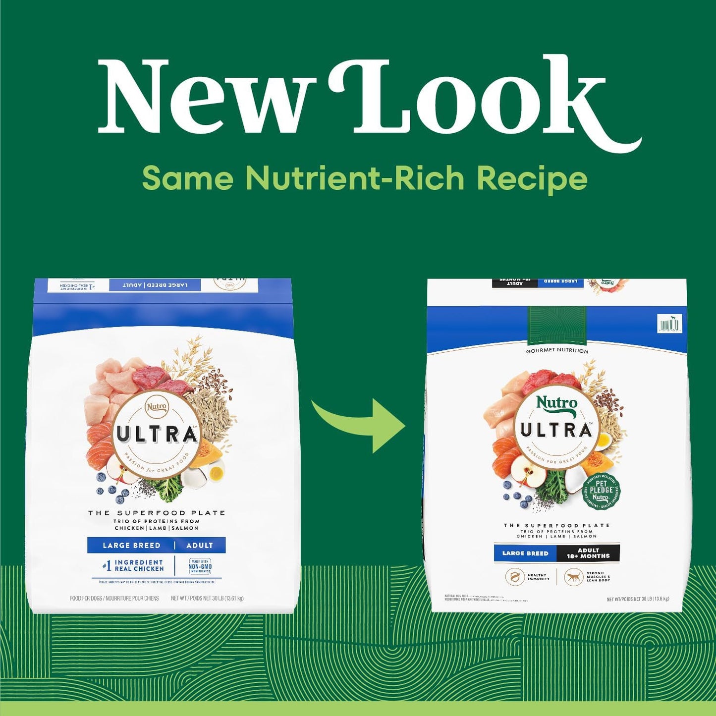 Ultra Adult Large Breed Dry Dog Food, Chicken, Lamb and Salmon Protein Trio, 30