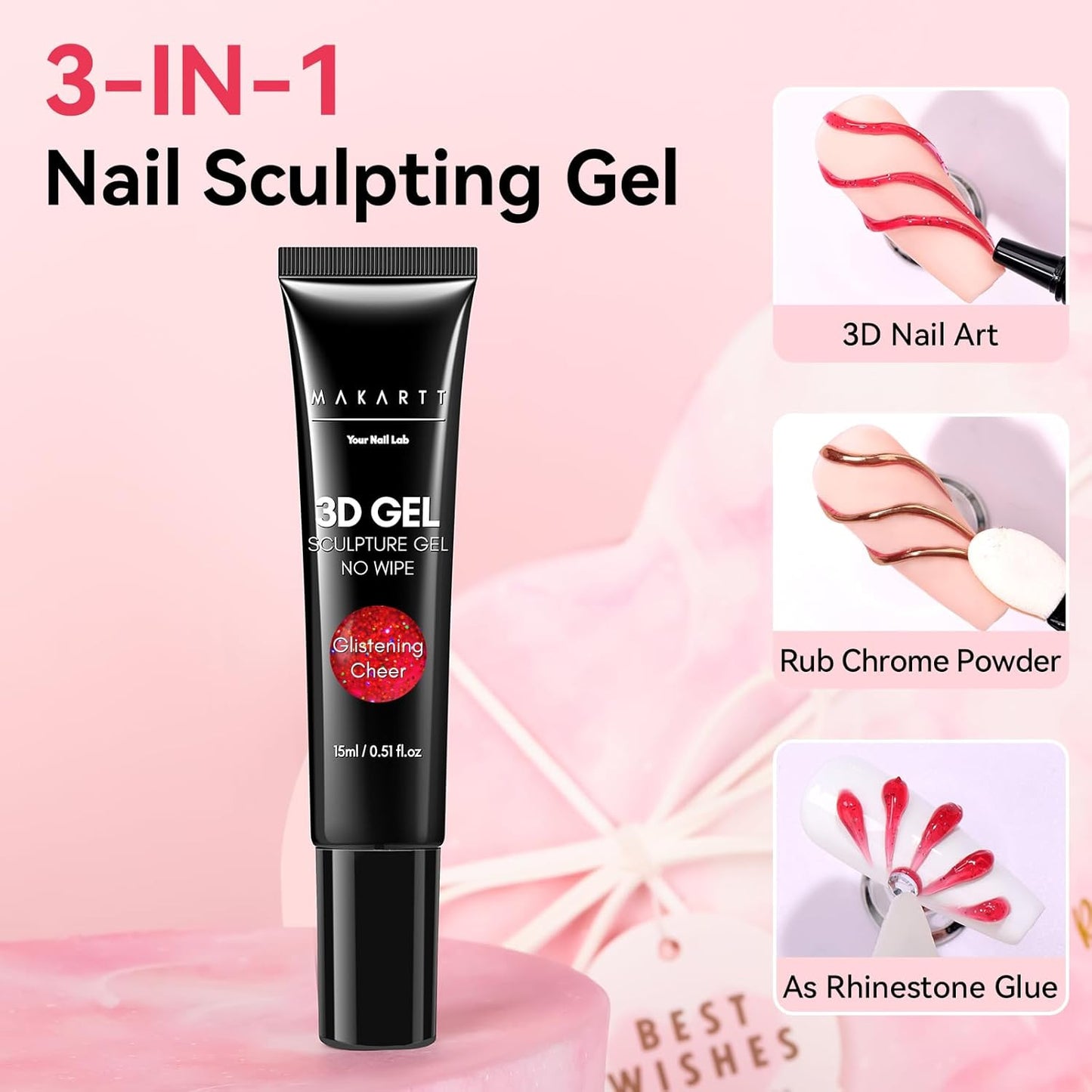 3D Gel Nail Art: 3D Sculpting Gel for Nail Art Design 15Ml 3 in 1 No Wipe Gel Po