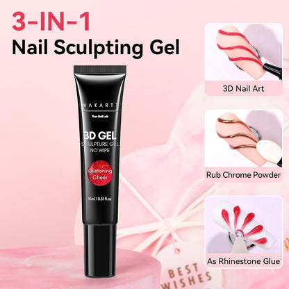 3D Gel Nail Art: 3D Sculpting Gel for Nail Art Design 15Ml 3 in 1 No Wipe Gel Po