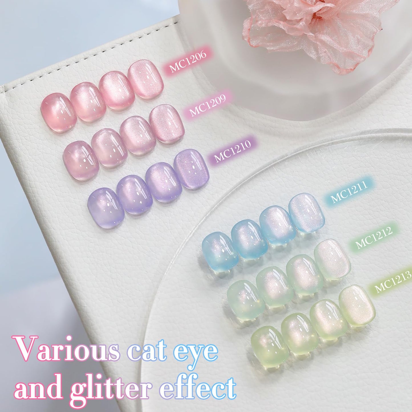 0.5 OZ Cat Eye Gel Polish with Magnet 15ML Holographic Glitter Shimmer Transluce