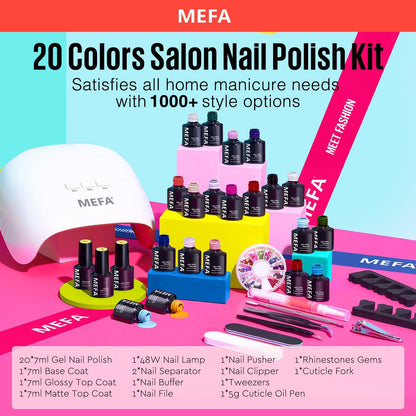 34 Pcs Gel Nail Polish Kit with U V Light, 20 Colors All Seasons Soak off Gel Po