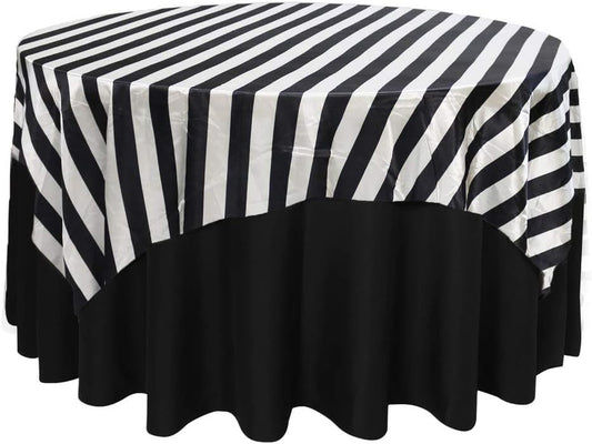 - 72 Inch Square Striped Tablecloth Satin Overlays Linens for Party Table Cloth