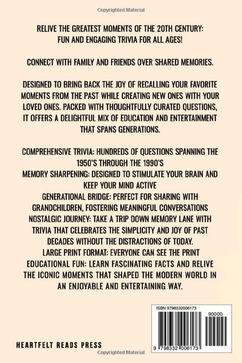 Trivia for Seniors: Large Print, Easy to Read, Step Back in Time to the 50S, 60S