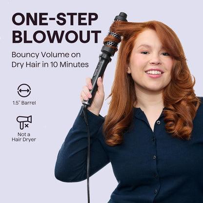 Thermal Brush, 1 1/2 Inch Heated round Brush with Detachable Head, Velvet Pouch