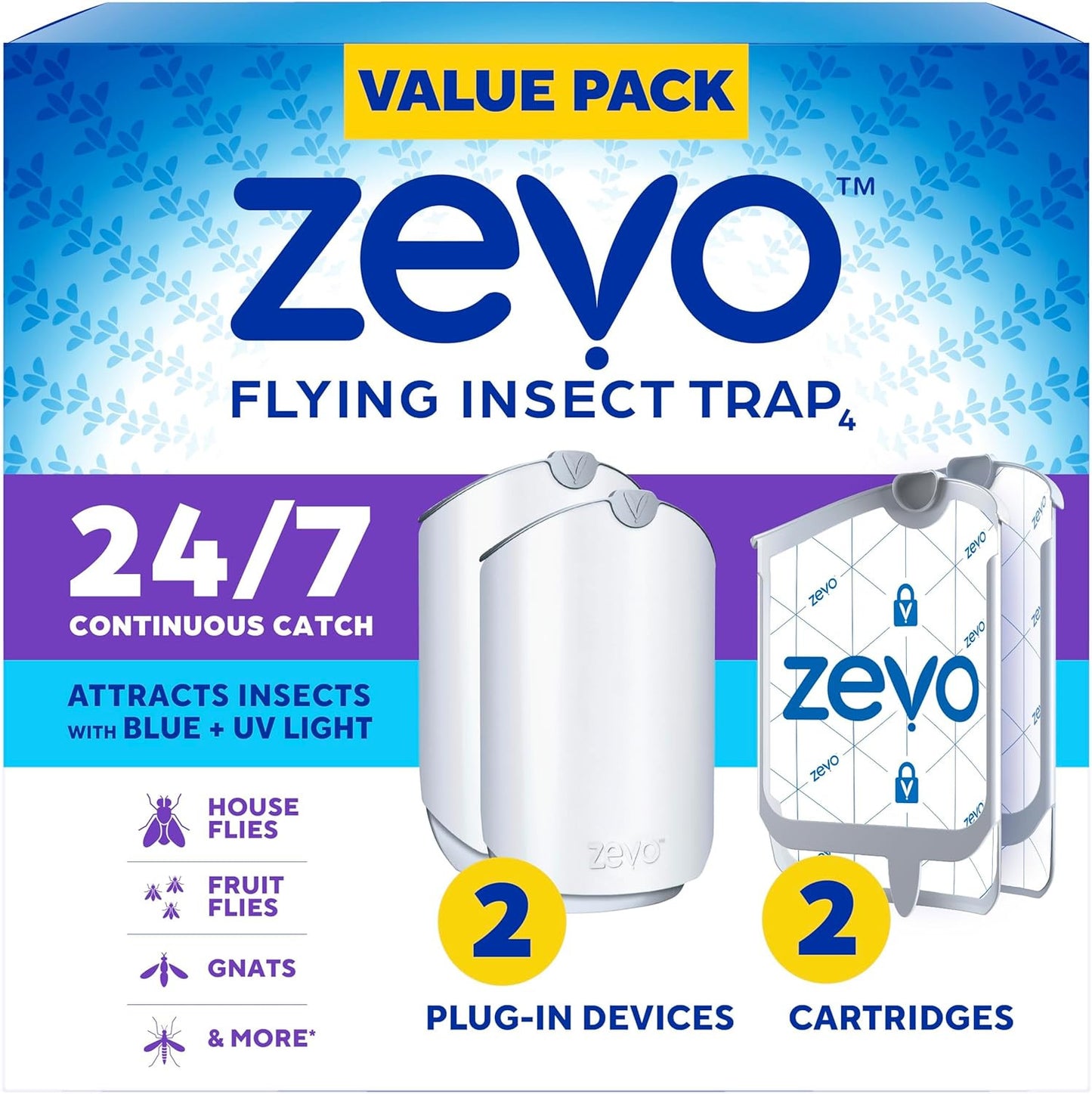 2 Flying Insect Traps & 2 Refill Cartridges - Plug in Fly Trap & Indoor Bug Catc
