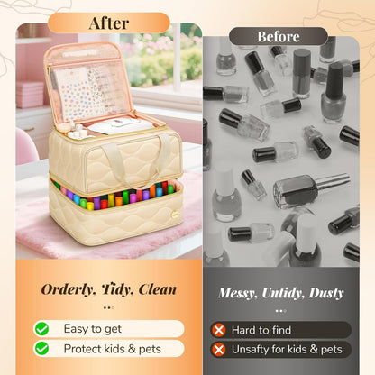 Nail Polish Organizer Case Holds 42+ Bottles (15Ml/0.5 Fl.Oz), 2-Layer Nail Kit