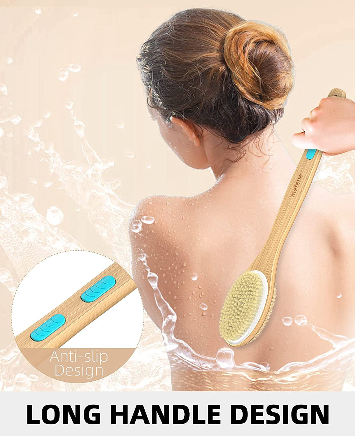 2 Pack Shower Brush with Soft and Stiff Bristles, Bath Dual-Sided Long Handle Ba