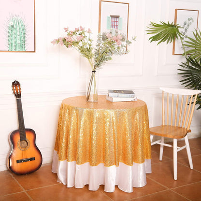 Yellow Gold Sequin Tablecloth 120-Inch Sparkly Overlay round Glitter Table Cover