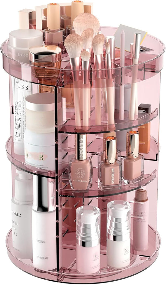 360 Rotating Makeup Organizer with Lipstick Slots, 8 Adjustable Layers Spinning