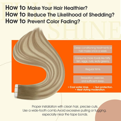 Tape in Extensions Human Hair 20 Inch Tape in Hair Extensions Balayage Color 8 A