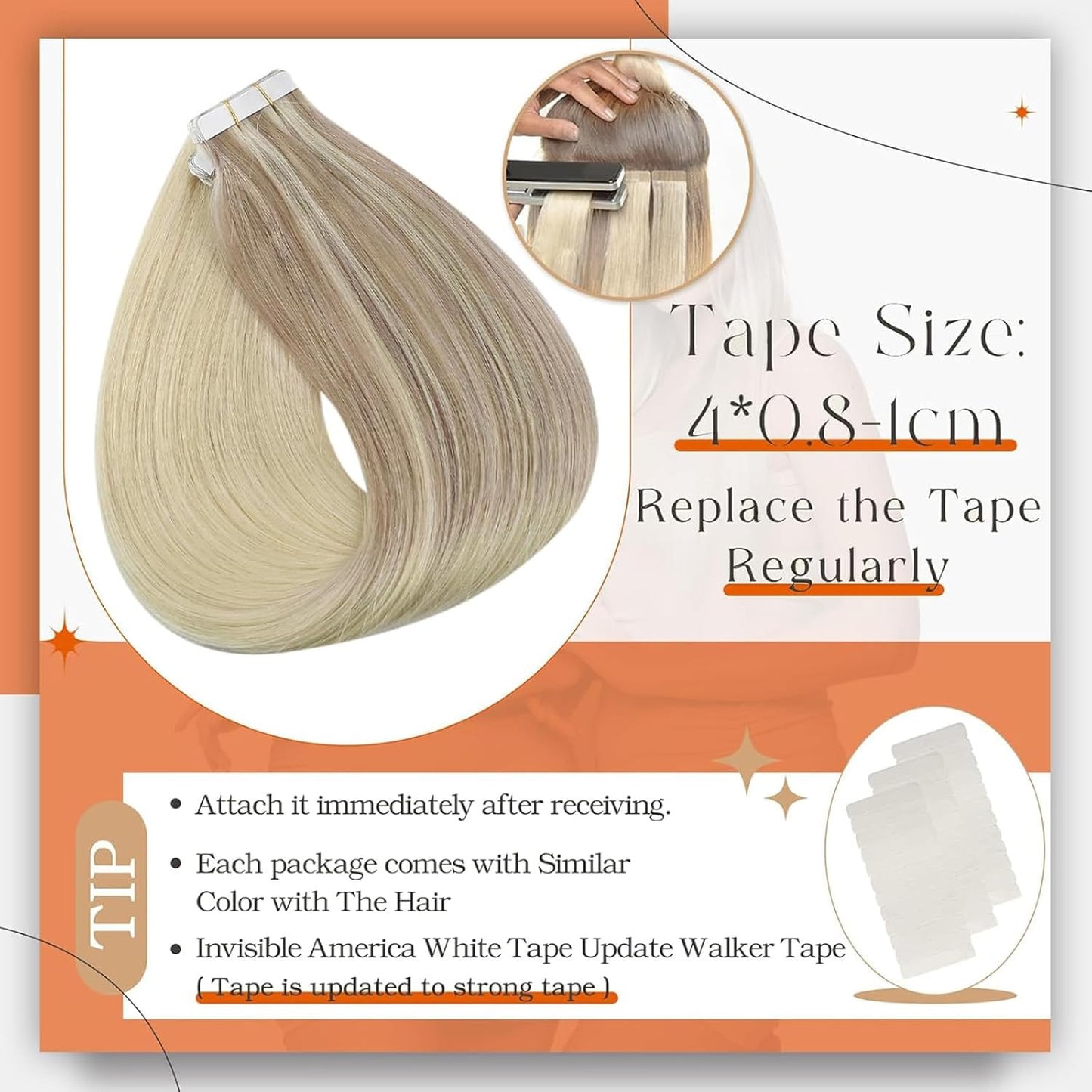 Tape in Hair Extensions Human Hair 12Inch Color 18 Ash Blonde Fading to 22 and 6