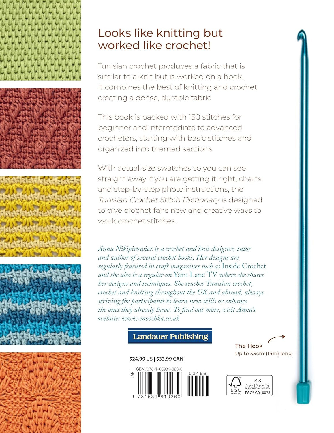 Tunisian Crochet Stitch Dictionary: 150 Essential Stitches with Actual-Size Swat
