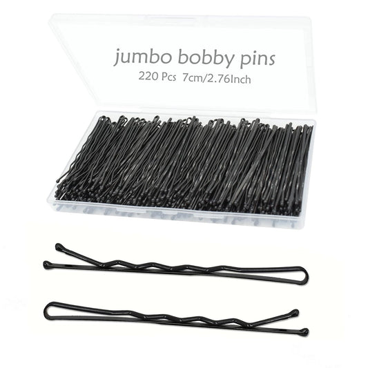 220Pcs Large 2.76-Inch Bobby Pins for Women, Super Grip Black Hair Clips with Bo