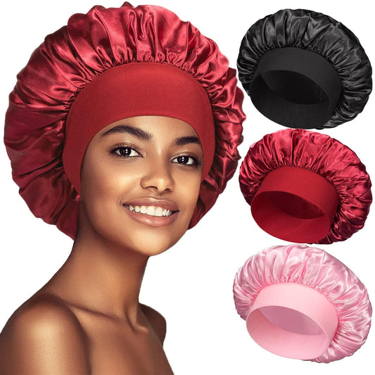 3 Pack Satin Bonnet Silk Hair Bonnet for Sleeping, Sleep Bonnets for Women Large