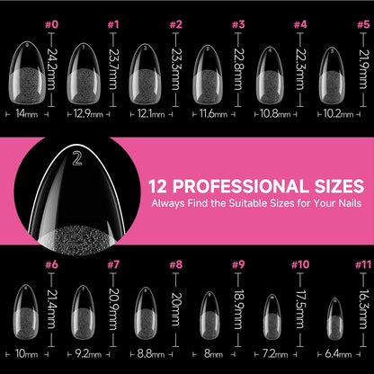 Almond Gel Nail Tips, 312Pcs Medium Almond Fake Nails Tips Shape Pre Etched Full