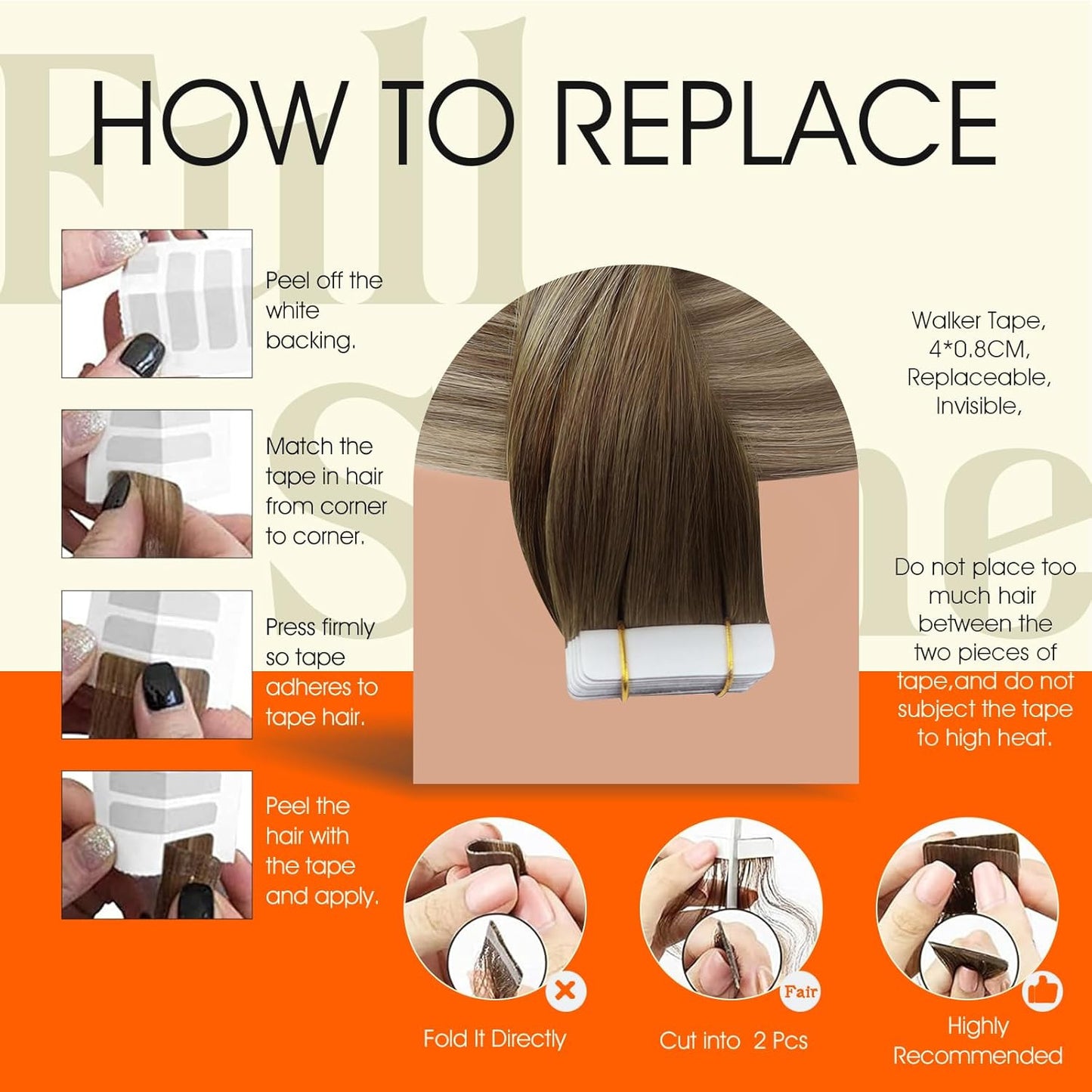 Tape in Real Hair Extensions 18Inch Color 3 Fading to 8 Highlighted 22 Blonde Ba