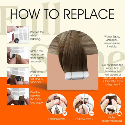 Tape in Real Hair Extensions 18Inch Color 3 Fading to 8 Highlighted 22 Blonde Ba