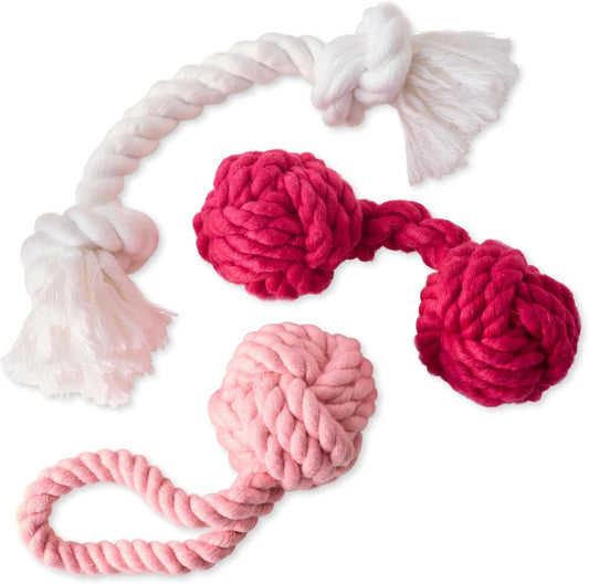 3-Pack Organic Cotton Dog Rope Pull Toys for All Pet Breeds, Pink Ombre, One Siz