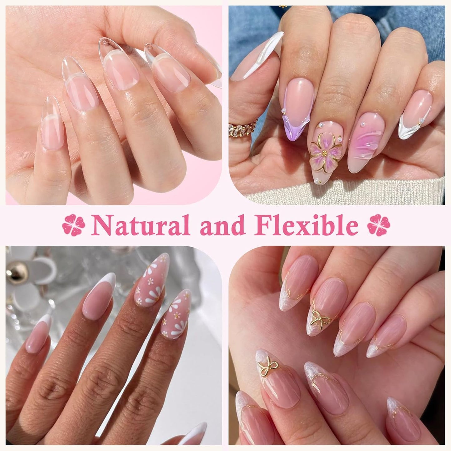 Almond Nail Tips: 240Pcs Pointed Almond Soft Gel Nail Tips, Pre-Shape Short Nail