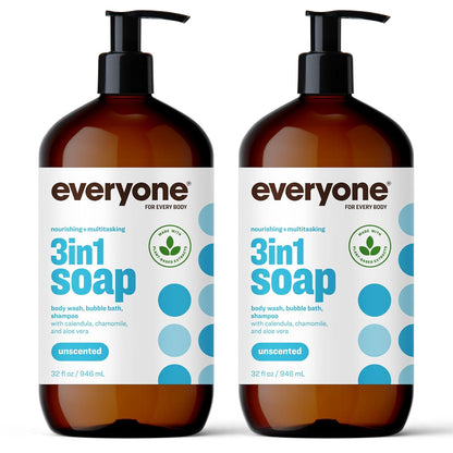 3-In-1 Soap, Body Wash, Bubble Bath, Shampoo, 32 Ounce (Pack of 2), Unscented, M