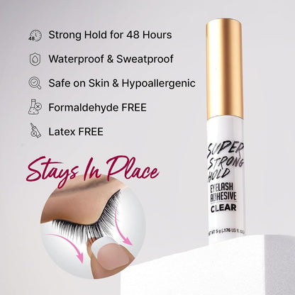 Super Strong Hold Eyelash Adhesive, Waterproof, 48-Hour Long-Lasting Lash Glue,