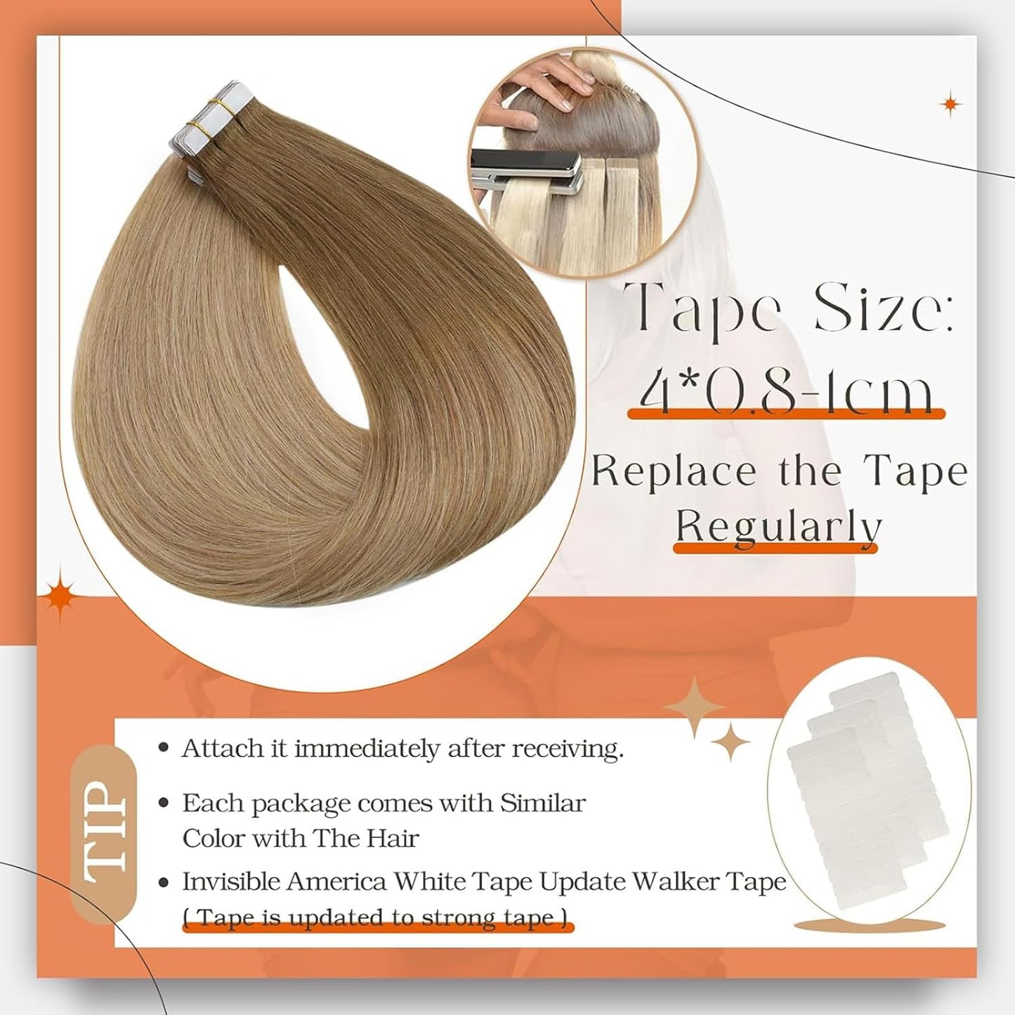 Tape in Hair Extensions 22Inch Double Sided Tape in Hair Ombre Color 10 Golden B