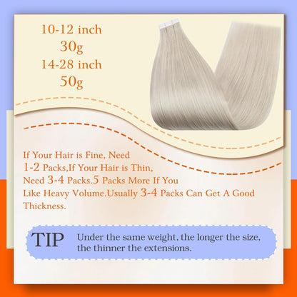 Tape in Hair Extensions Silky Straight 18 Inch Color 1000 Blonde Adhesive Tape i
