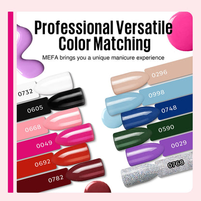 19 Pcs Gel Nail Polish Kit with U V Light, 12 Colors All Seasons Nude Milky Whit