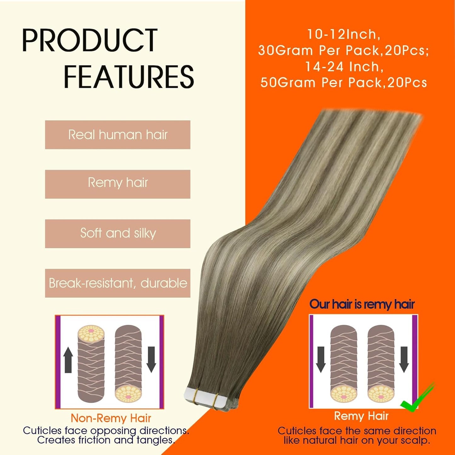 Tape Ins Human Hair Extensions Color 7 Brown Fading to 1000 Blonde and 7 Tape in