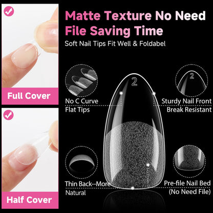 Almond Gel Nail Tips, 312Pcs Medium Almond Fake Nails Tips Shape Pre Etched Full