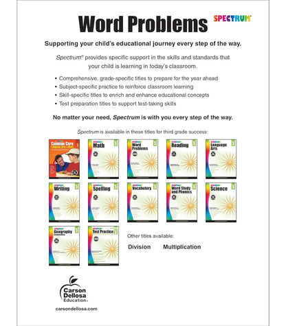 Spectrum Word Problems 3Rd Grade Math Workbook, Geometry, Algebra Prep, Fraction
