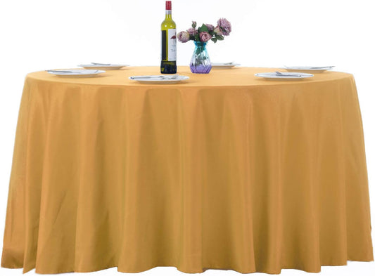 2Pack 120 Inch Gold round Tablecloth in Washable Polyester Fabric for Wedding/Ba