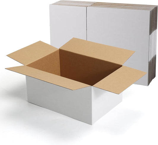 12X8X6 White Shipping Boxes Set of 15, White Corrugated Cardboard Boxes for Smal
