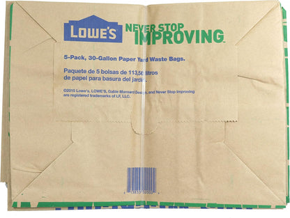 30 Gallon Heavy Duty Brown Paper Lawn and Refuse Bags for Home and Garden (10 Co