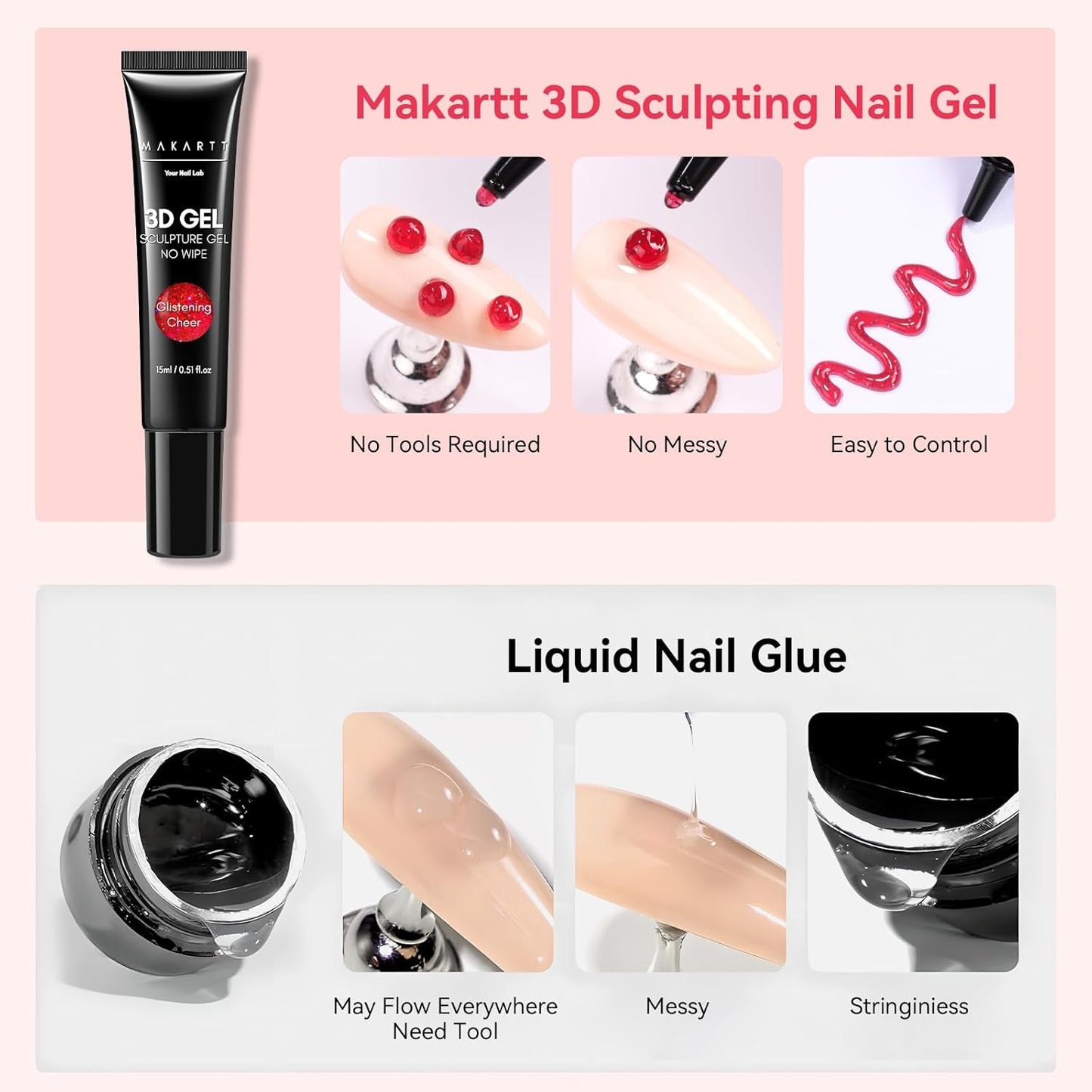 3D Gel Nail Art: 3D Sculpting Gel for Nail Art Design 15Ml 3 in 1 No Wipe Gel Po