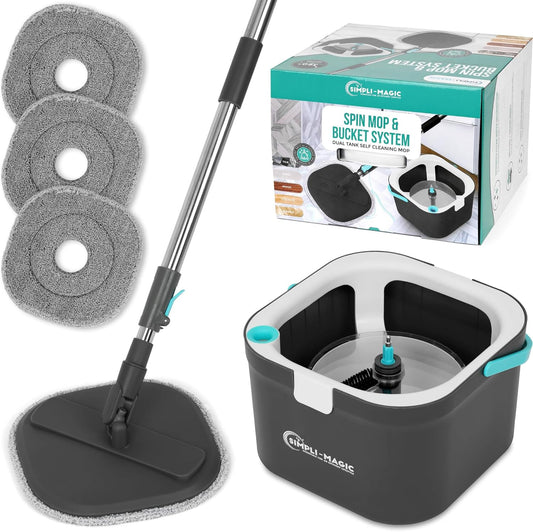 360° Square Spin Mop and Bucket System – Dual Compartment, Separate Clean & Dirt