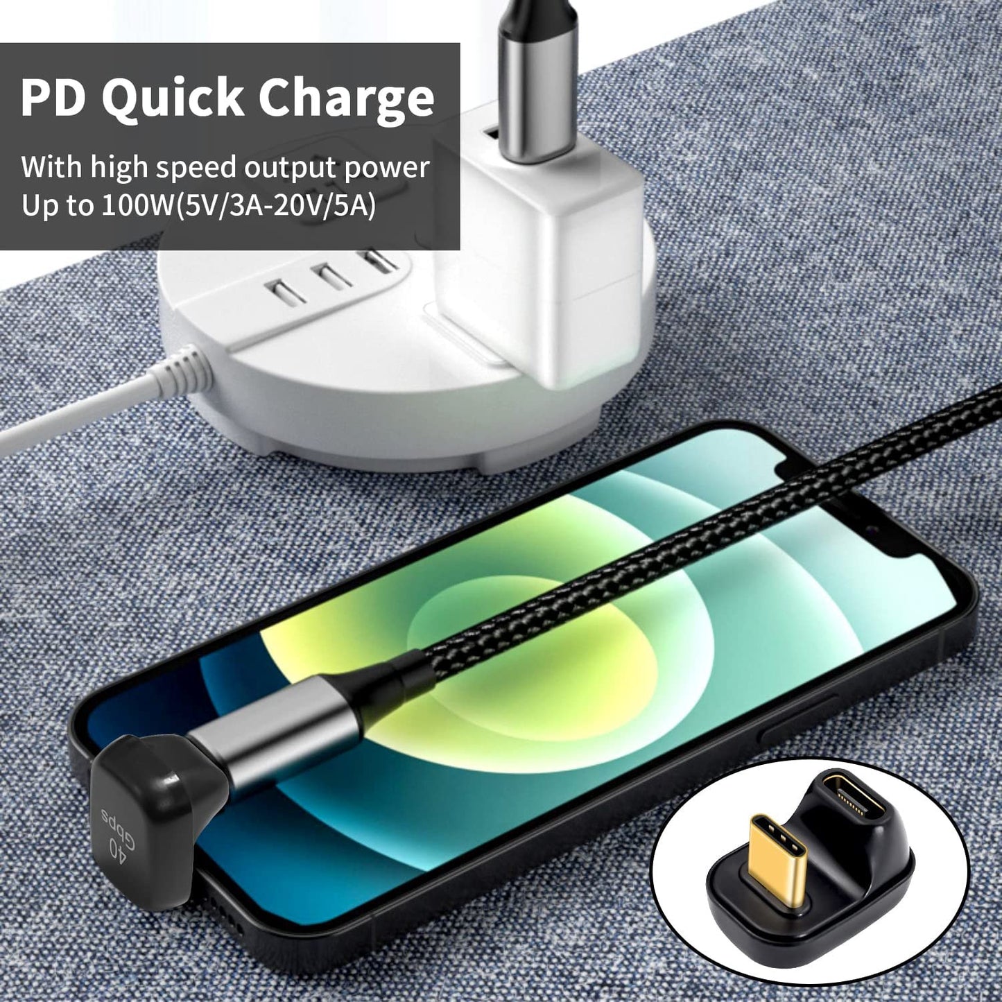 180 Degree USB C Adapter 40Gbps, 100W, 8K@60Hz, USB C Female to Male Extender Ad